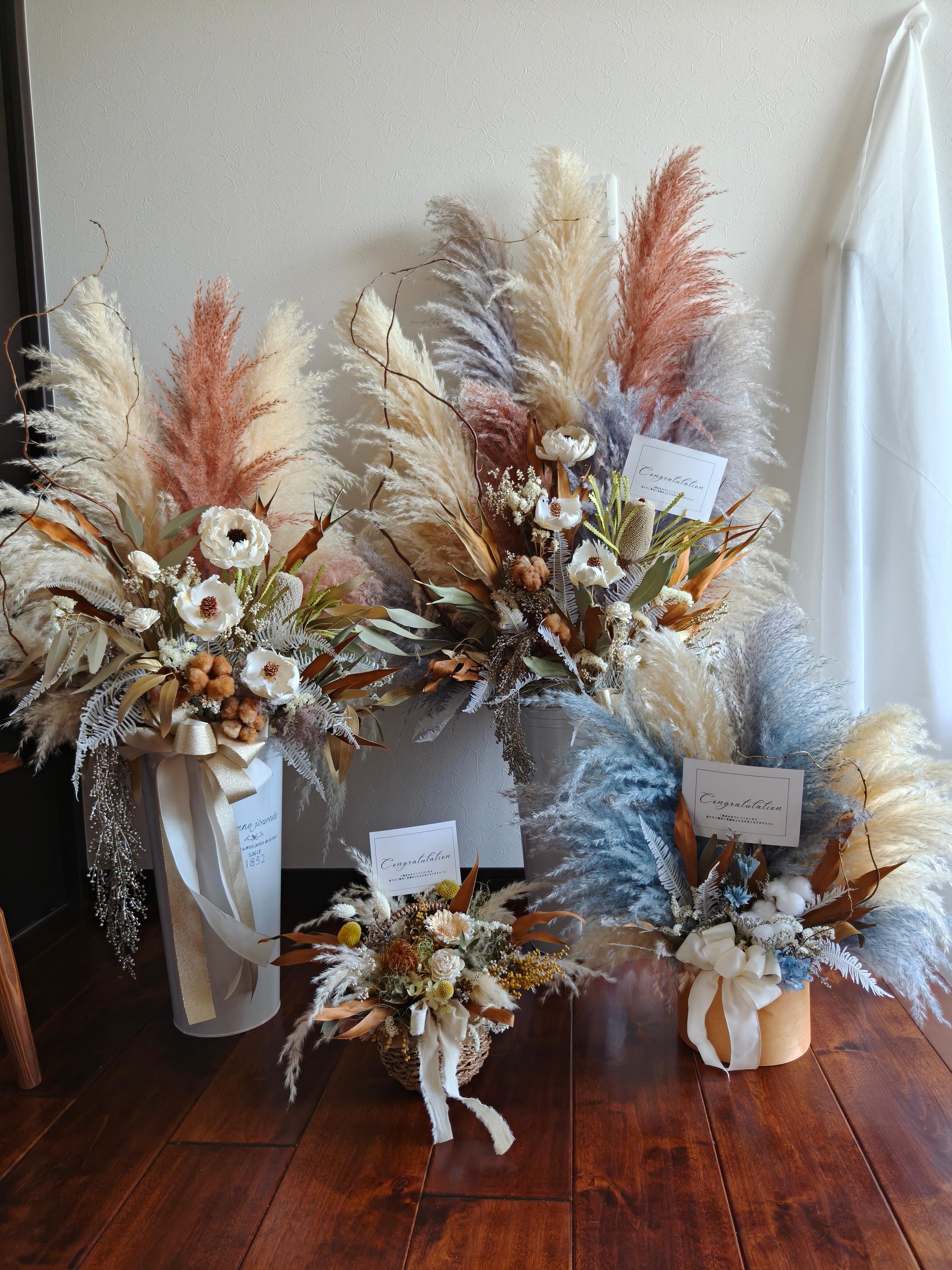 オーダー特大ボリューミーなドライフラワーのお祝い花 スタンド花パンパスグラス 開店祝い店舗装飾 誕生日結婚式 受付装花 | 11枚目